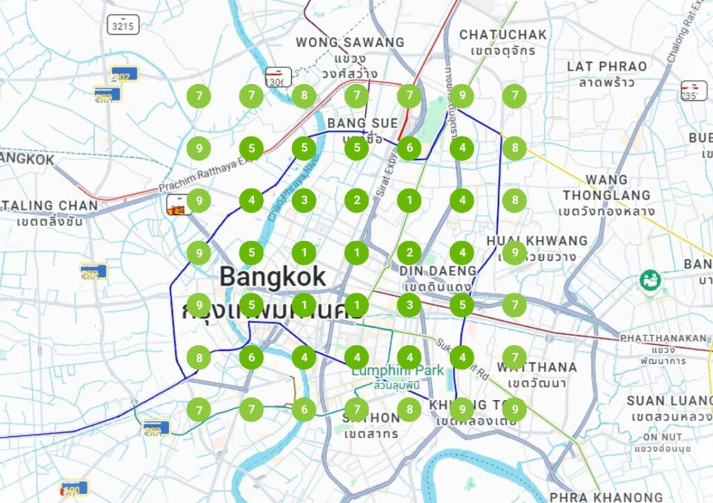 GeoGrid ranking map for a Bangkok restaurant client, Day 120 of the campaign