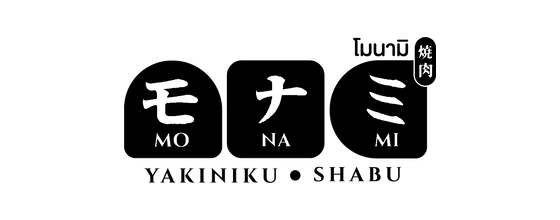 Monami logo, a Japanese yakiniku and shabu buffet restaurant franchise in Bangkok and a Markedine client. โลโก้ Monami ร้านบุฟเฟต์ยากินิกุและชาบูญี่ปุ่นแฟรนไชส์ในกรุงเทพฯ ลูกค้าของ Markedine